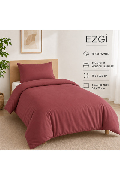 Ezgi غطاء لحاف مفرد بسحاب مصنوع من القطن بنسبة 100% وغطاء وسادة واحد باللون ا...