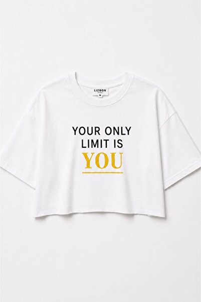 Lizbon Style Γυναικείο Crop T-shirt με στάμπα "Your Only Limit", Oversize, Άν...