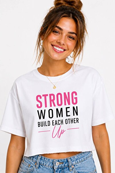 Lizbon Style Γυναικείο Crop T-shirt Strong Women με στάμπα Oversize Άνετη Γρα...
