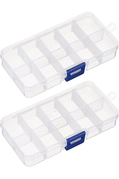 STARSTAR Two-piece plastic storage box set with multiple compartments, blue a...