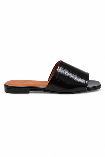 İX Lora Women's Single-Strap Patent Leather Textured Slippers - Stylish Everyday Slippers for Home and Outdoor Use