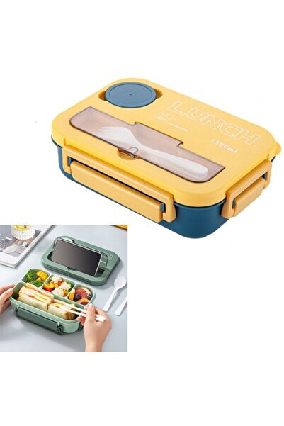 STARSTAR Bento box with cutlery, 4 compartments, 1300ml yellow