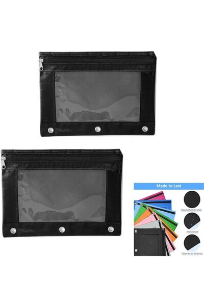 STARSTAR Two-piece loose-leaf pencil case, three-hole transparent black