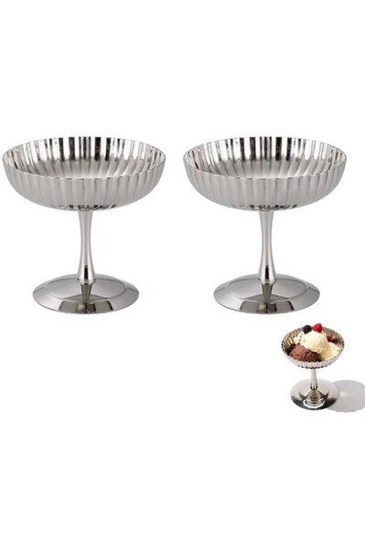 STARSTAR Stainless steel dessert cup set (2 pieces), striped, suitable for ic...
