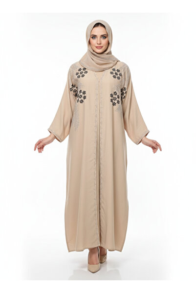 RIZQE Premium Embroidered Abaya | Embellished Beige Modest Dress | Rizqé Luxury