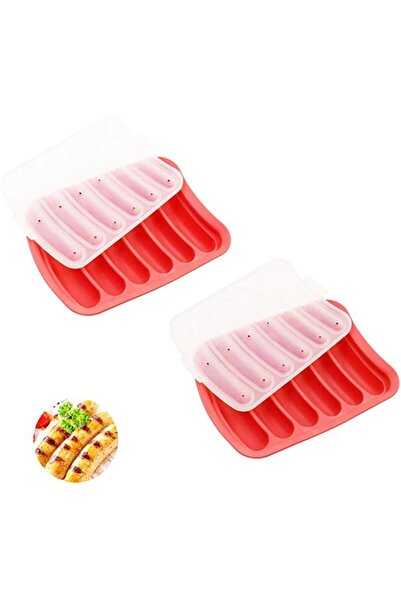 STARSTAR Silicone sausage mold 2-piece set, 6-in-1, suitable for DIY ham, red.