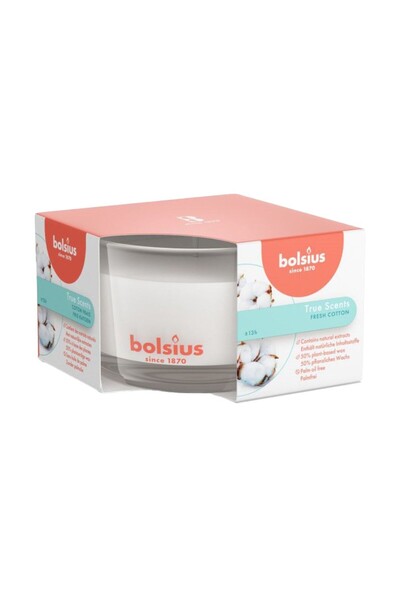 Bolsius Set 3 x Lumanare Parfumata True in Pahar Mic, Fresh Cotton Ambalaj