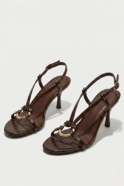 İX Medusa Women's Mid-Heeled Ankle Strap Sandals with Gold Buckle Detail