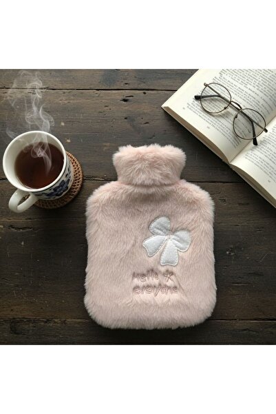 Marsilyan Hello Everyone Written Ribbon Pink Plush Hot Water Bag 1 Lt – Soft ...