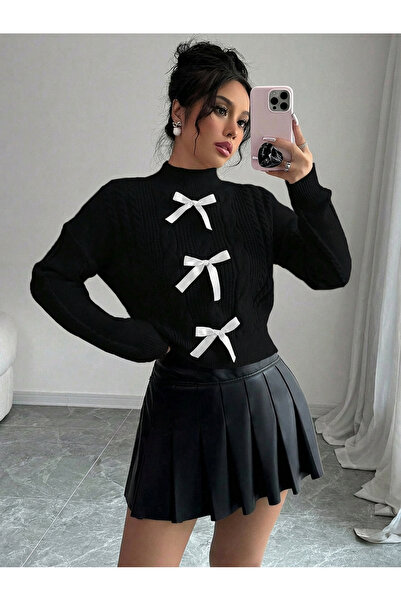 BELLA SİGNORA Half Fisherman Sweater with Braided Hair Ribbon