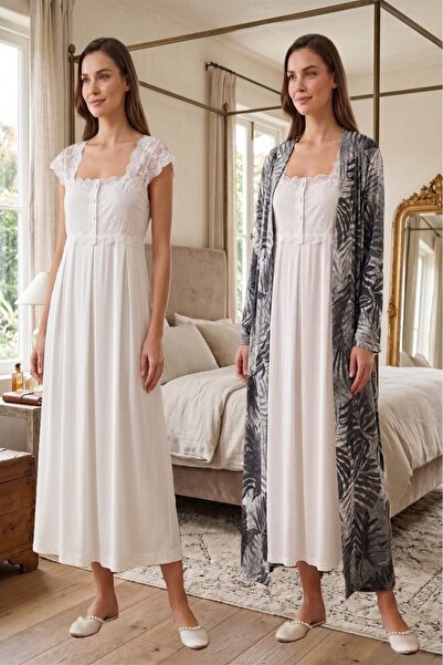 Puerpera Effortt Maternity Patterned Dressing Gown and Nightgown 2315