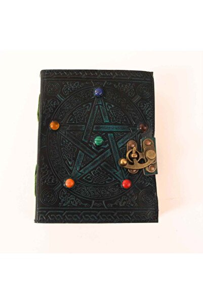craftmystic Дневник от Натурална Кожа с Декоративни Камъни – Пентаграм на Защ...