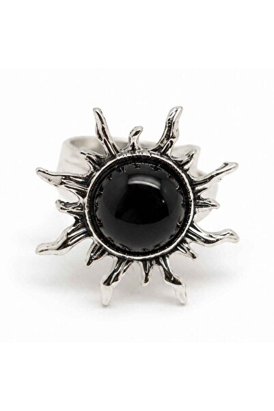 craftmystic Adjustable ring with natural obsidian in the shape of a sun – pro...