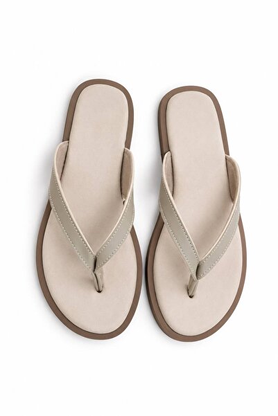GNY AYAKKABI Gny Women's Beige Simple Design Flip Flops