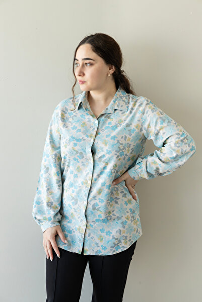 LINELLE Sky Blue Watercolor Floral Classic Shirt