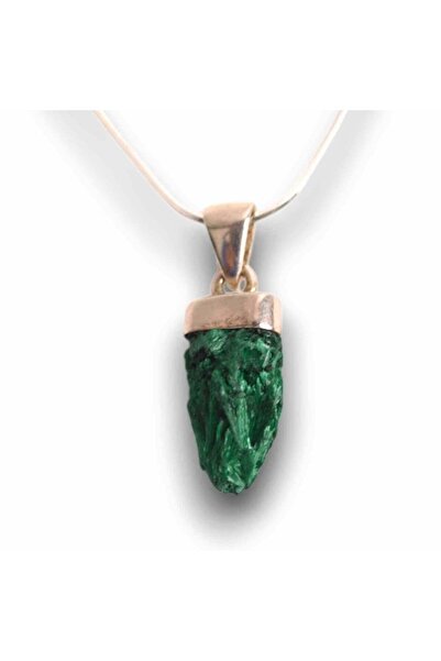 craftmystic Сребърен медальон с груб малахит - Енергия и баланс, 20мм