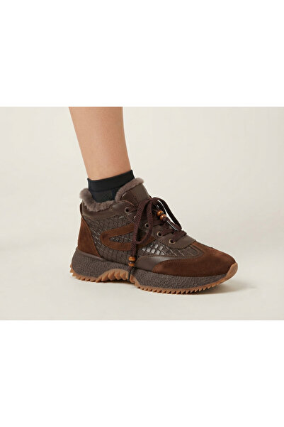 MARCO ROCCO Genuine Leather Suede Decorated Zippered Lace-Up Fur Lined Boots ...