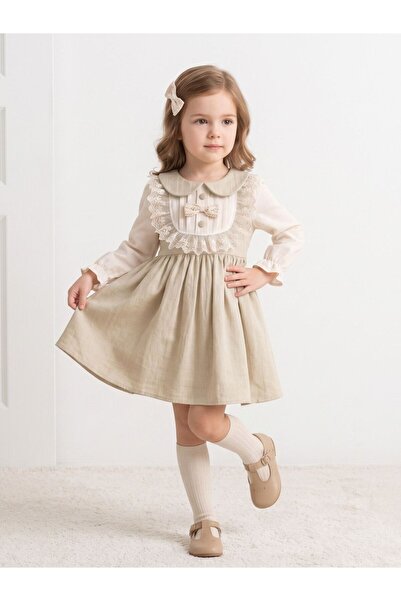 Cherrys Bebek Girl's French Lace Noble Linen Dress