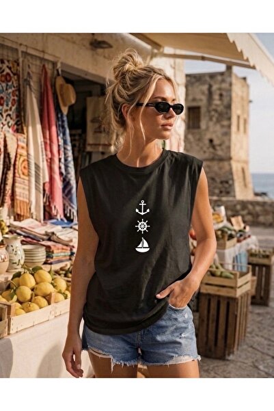 FUFLUNS Sailor Women's Regular Fit Crew Neck Sports Sleeveless T-Shirt