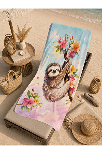 Evmila Pastel Watercolor Cute Sloth Animal Floral Pattern 70X150 Beach Towel ...