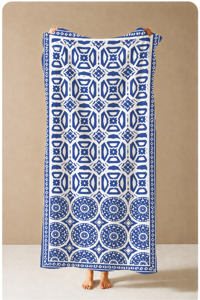 Evmila Prosop de plajă cu model de 70x150 cu motiv de plăci mandala albastre ...