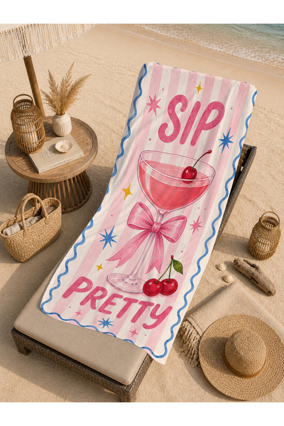 Evmila Pop Art Oh Pretty Written Cocktail Cherry Pattern Prosop de plajă 70x1...