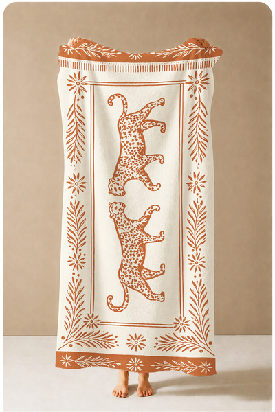 Evmila Vintage Terracotta Leopard Patterned 70X150 Beach Towel - Digital Prin...