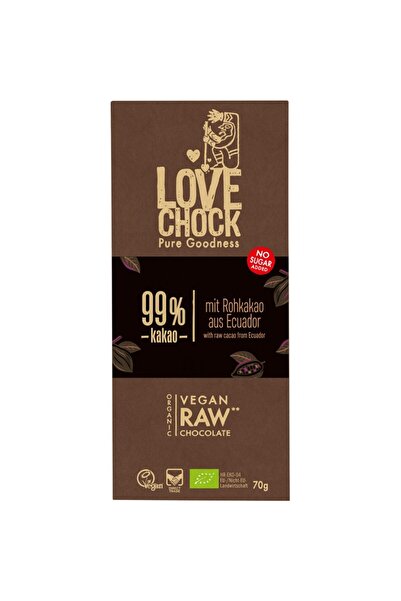 Lovechock Ciocolată neagră extremă raw vegană, 99% cacao, organică, fără glut...