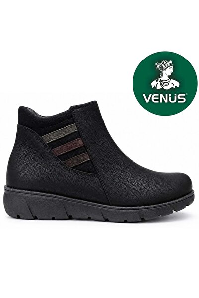 Venüs Olipuke Genuine Leather Flat Non-Slip Sole Orthopedic Women's Boots Black