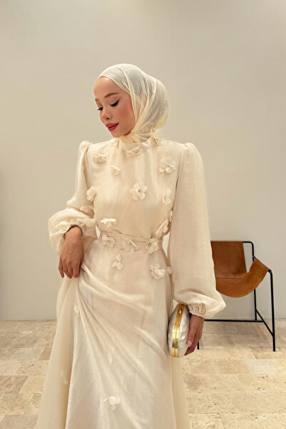 fushya design Çiçek Detaylı Kıloş Organze Elbise