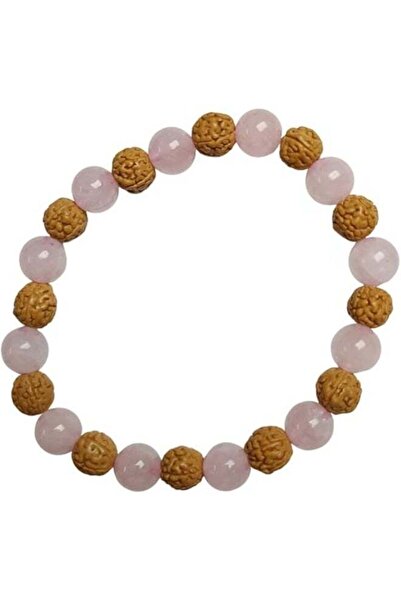 Moon of Noon Rudraksha & Rose Quartz Beaded Bracelet 8mm – Natural Pink Gemst...