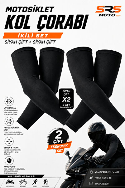 SRSMOTO Motosiklet Kol Çorabı 2'li Set (2 Siyah Çift / 4 Adet) UV Korumalı Ne...