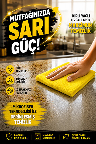 SİLVER HOME 3'lü Mikrofiber Temizlik Bezi 40x40 cm Sarı Süper Emici İz Bırakmaz Koku Yapmaz