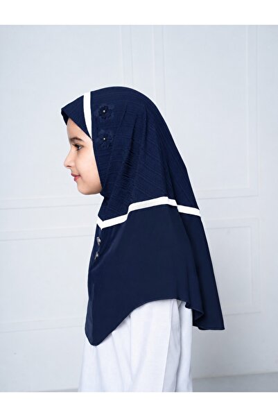 Linda Hijab Girls Kids Hijab Olive Green | Rayon & Cadenza Modest Islamic Headscarf with White Trim and Button Detail | Comfortable Muslim Hijab for Girls | Size S