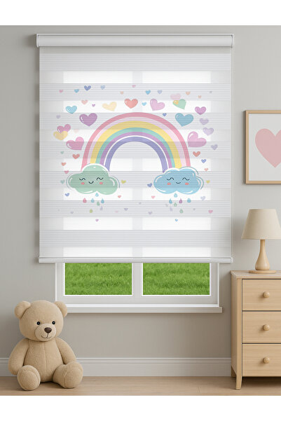 Home Çocuk Odası Renkli Gökkuşağı Baskılı Zebra Perde