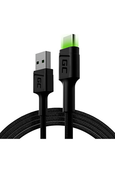 Green Cell Cell Ray Πλεγμένο Καλώδιο USB 2.0 με LED, USB-C Αρσενικό - USB-A Μ...
