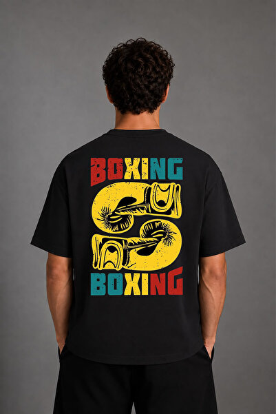 VSRN Boxing Boxing Design Back Printed Black Oversize T-Shirt