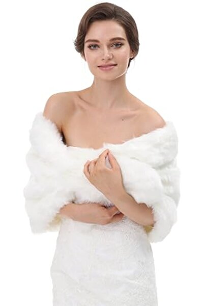 GENERAL Faux Fur Shawl Wrap Stole Shrug Winter Bridal Wedding Cover Up
