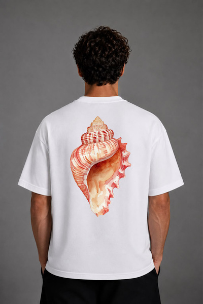 VSRN Sea Shell Design Back Printed White Oversize T-Shirt