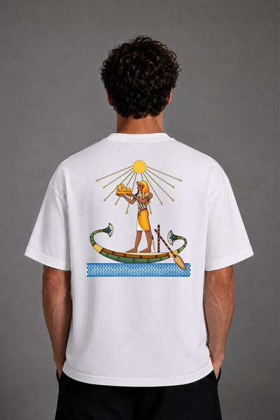 VSRN Tricou oversize alb cu imprimeu pe spate, design cadou egiptean