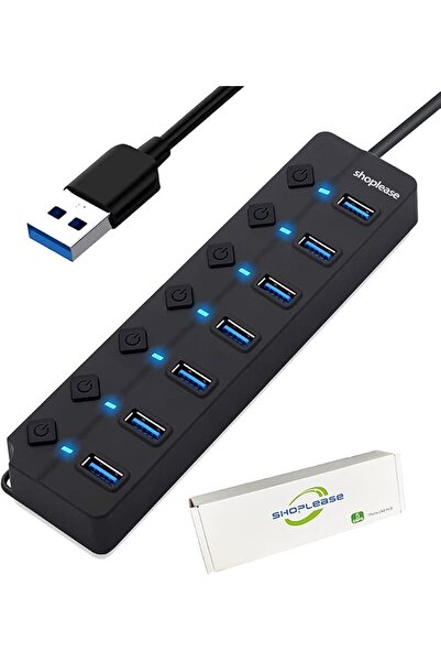 GENERAL موزع USB 3.0 بـ 7 منافذ مع مفاتيح تشغيل فردية وإضاءة، موزع بيانات عال...