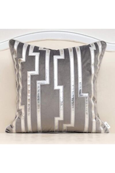 Alerfa 16 x 16 Inches Gray Geometric Silver Leather Striped Cushion Cases Lux...