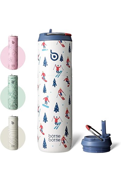 BottleWorld BOTTLE BOTTLE Insulated Water Bottle 24oz with Straw Lid and Hand...
