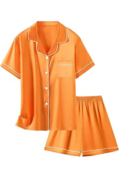 GENERAL Schbbbta Girls Boys Satin Pajamas Set, 2Piece Silk Nightwear Button-D...
