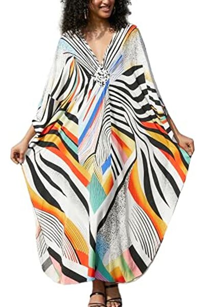 YouKD Maxi Dress V-Neck Kaftan Boho Robes Beach Cover-ups Dress Maxi Garment ...