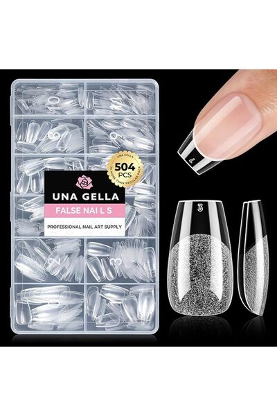 UNA GELLA Nail Tips Square: 504PCS Short Square Nail Tips Pre Etched Gel Fake...