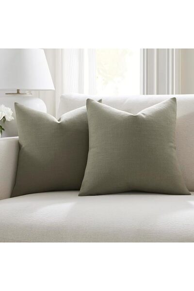 Meekio Set of 2 Dark Sage Pillow Covers 18 x 18 Inch Farmhouse Boho Decorativ...