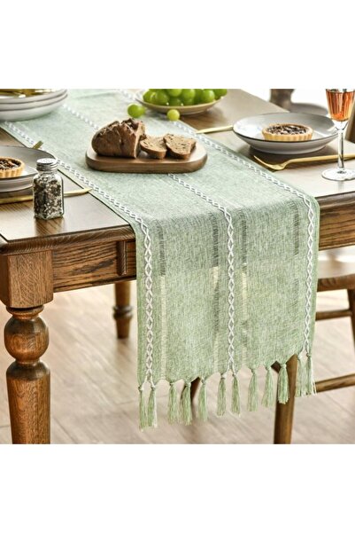 Generic Brand Table runner, bohemian style, cream, country style, tassel, was...