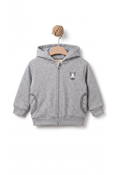 BabyCosy Organic Wear Unisex Hooded Zippered Sweatshirt, 70% Cotton, Gray Bab...