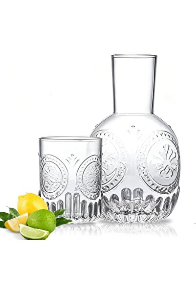 THE WHITE SHOP طقم إبريق كريستالي للسرير مع كوب ماء، مناسب لطاولة السرير في غ...